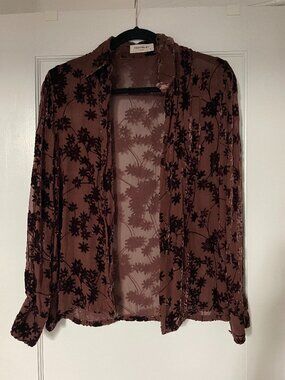 Semi-Sheer Brown Equipment Button Down